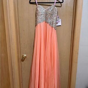 Elegant Coral Sequin Prom Dress